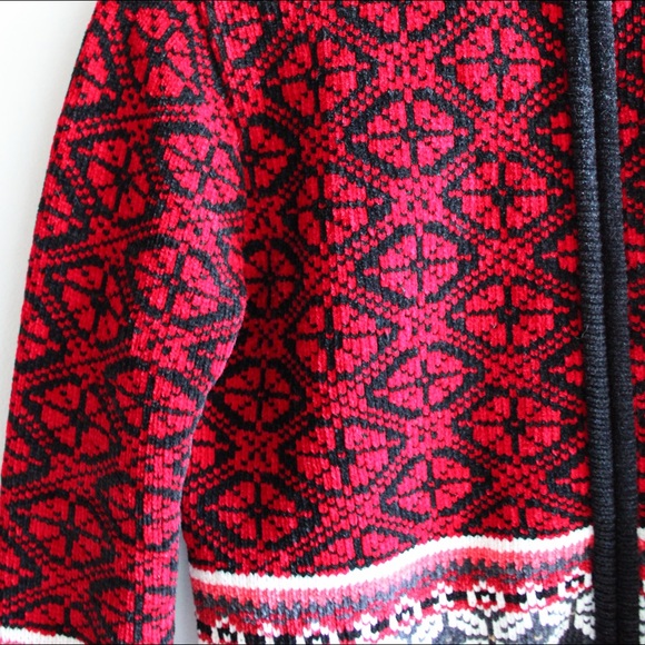 1990s Vintage Nordic Fair Isle Zip-up Cardigan Sweater Chenille Ladies Petite - Picture 4 of 10